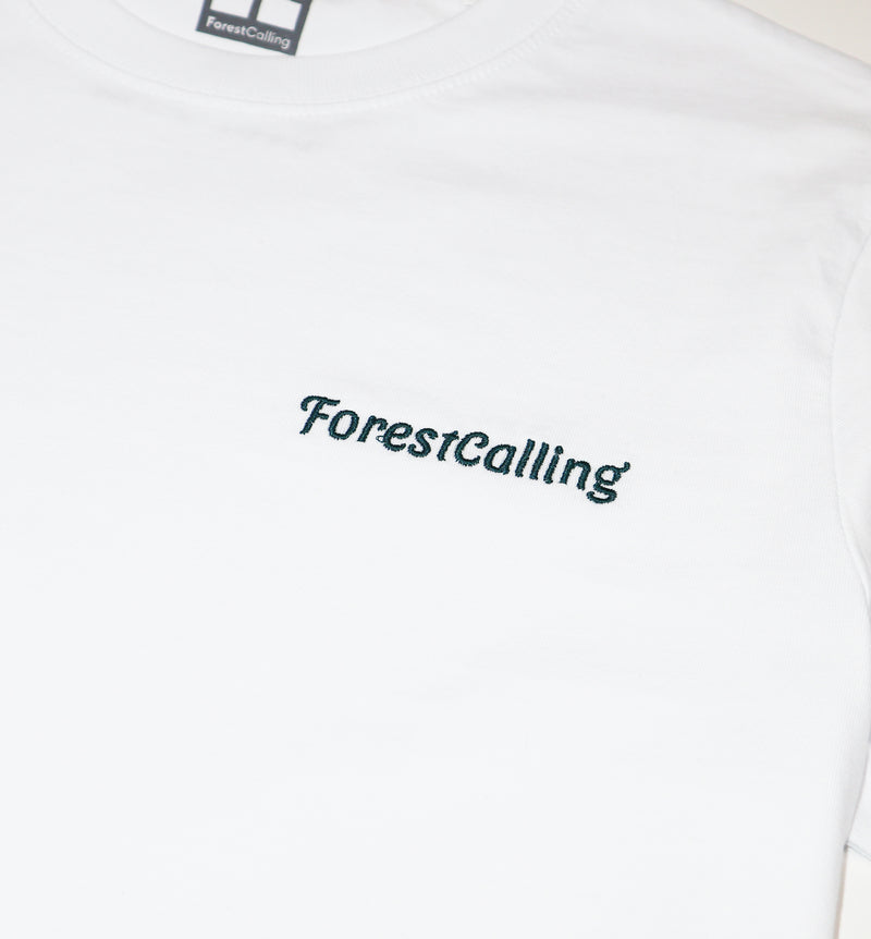 T-Shirt Blanc Bio brodé "ForestCalling" | 100 à 400m² de forêt sauvés