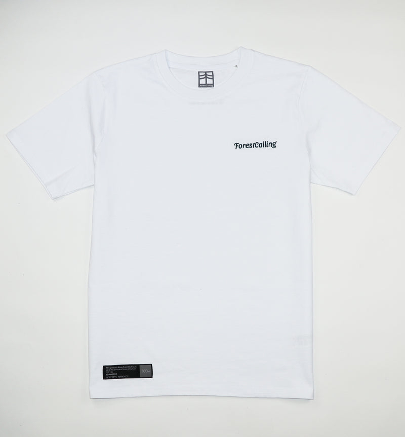 T-Shirt Blanc Bio brodé "ForestCalling" | 100 à 400m² de forêt sauvés